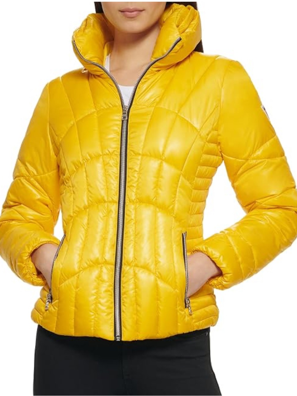 Guess Yellow Quilted Puffer Jacket